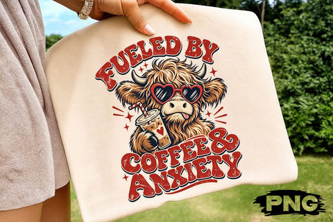 Fueled By Coffee And Anxiety Cow PNG SVG DesignDestine 
