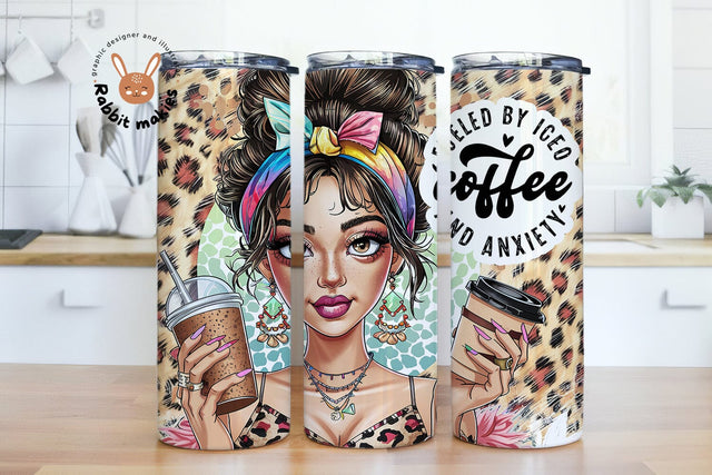 Fueled By Coffee and Anxiety, Funny Tumbler Designs, 20oz Sublimation Tumbler Sublimation Rabbitmakies 