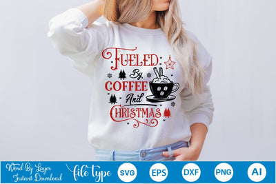 Fueled By Coffee And Christmas SVG Design, Christmas SVG Design, SVGs,Quotes and Sayings,Food & Drink,On Sale, Print & Cut SVG DesignPlante 503 