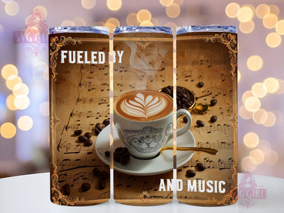 Fueled by Coffee And Music 20oz Tumbler Wrap Sublimation Design, Straight Tapered Tumbler Wrap, Music Lovers Tumbler Png, Instant Digital Download Sublimation SvggirlplusArt 