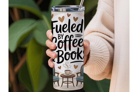 Fueled by Coffee & Books 20oz Tumbler Sublimation DesignSVG 