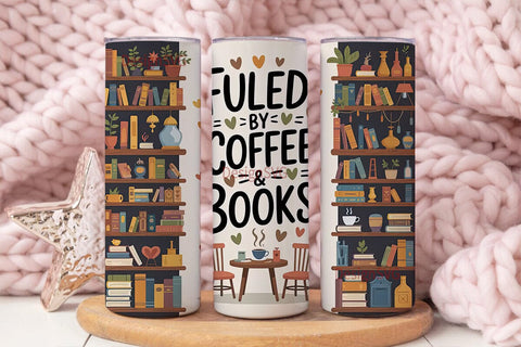 Fueled by Coffee & Books 20oz Tumbler Sublimation DesignSVG 