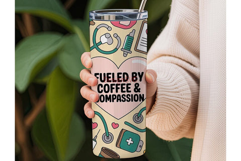 Fueled by Coffee & Compassion Tumbler Sublimation DesignSVG 
