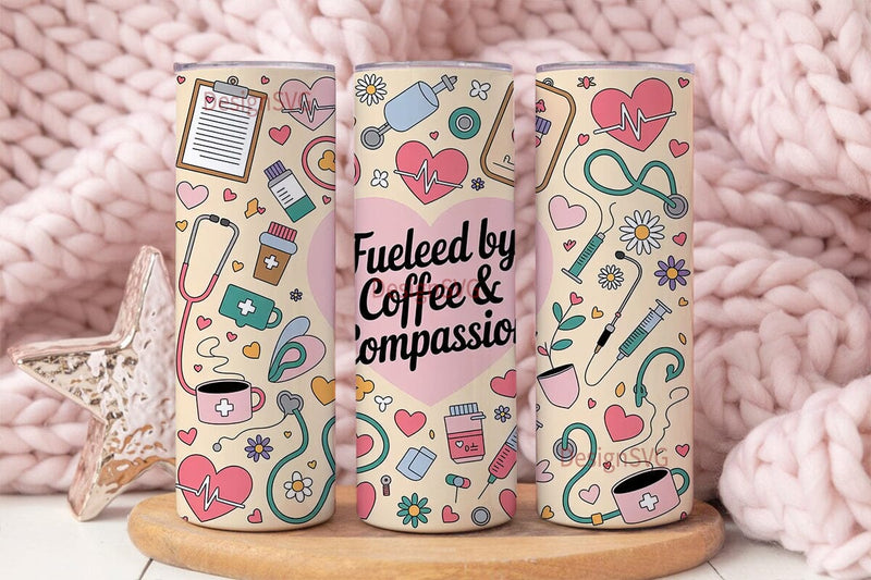 Fueled by Coffee & Compassion Tumbler Sublimation DesignSVG 