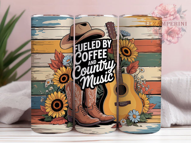 Fueled by Coffee Country 20oz Tumbler, Country Music, Coffee Lover, Music Theme, Rustic Vibes, 20oz Tumbler Wrap, Sublimation PNG Sublimation Li Zamperini 