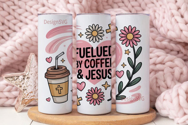 Fueled by Coffee & Jesus Tumbler Wrap Sublimation DesignSVG 