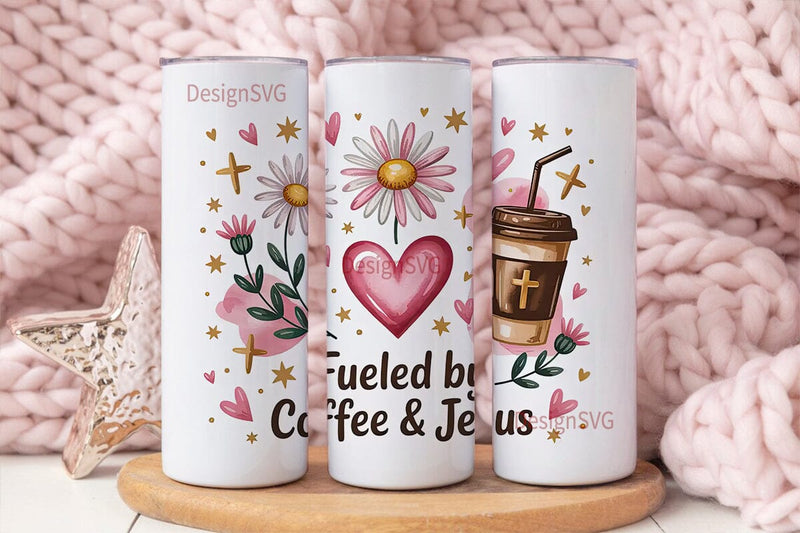 Fueled by Coffee & Jesus Tumbler Wrap Sublimation DesignSVG 