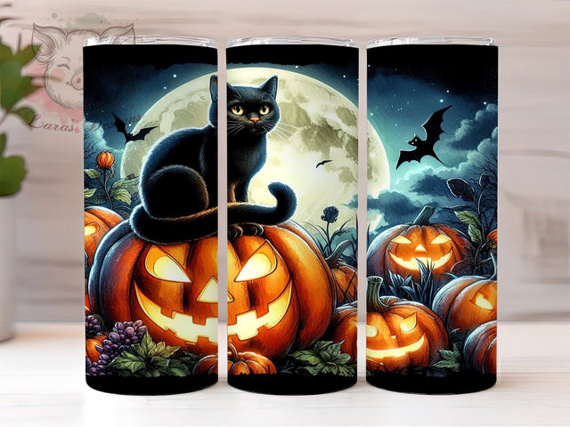 Full Moon Black Cat 20 oz Skinny Tumbler Sublimation Design, Straight & Tapered Tumbler Png, Halloween Black Cat Tumbler Png, Digital Download PNG Sublimation Lara' s Designs 