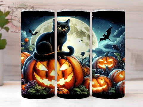 Full Moon Black Cat 20 oz Skinny Tumbler Sublimation Design, Straight & Tapered Tumbler Png, Halloween Black Cat Tumbler Png, Digital Download PNG Sublimation Lara' s Designs 