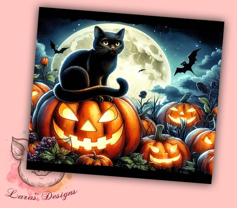 Full Moon Black Cat 20 oz Skinny Tumbler Sublimation Design, Straight & Tapered Tumbler Png, Halloween Black Cat Tumbler Png, Digital Download PNG Sublimation Lara' s Designs 