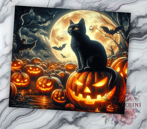 Full Moon Black Cat 20oz Tumbler Wrap PNG, Halloween Black Cat Tumbler PNG Sublimation Design, Straight & Tapered Tumbler Wrap, Instant Digital Download Sublimation Li Zamperini 