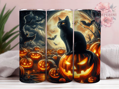 Full Moon Black Cat 20oz Tumbler Wrap PNG, Halloween Black Cat Tumbler PNG Sublimation Design, Straight & Tapered Tumbler Wrap, Instant Digital Download Sublimation Li Zamperini 