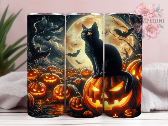 Full Moon Black Cat 20oz Tumbler Wrap PNG, Halloween Black Cat Tumbler PNG Sublimation Design, Straight & Tapered Tumbler Wrap, Instant Digital Download Sublimation Li Zamperini 