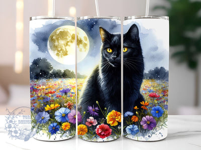 Full Moon Black Cat Floral Celestial 20oz Skinny Tumbler, Black Cat Tumbler Png, Straight & Tapered Tumbler Wrap, Instant Digital Download Sublimation ToriDesigns 