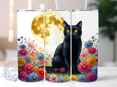 Full Moon Black Cat Floral Celestial 20oz Skinny Tumbler, Black Cat Tumbler Png, Straight & Tapered Tumbler Wrap, Instant Digital Download Sublimation ToriDesigns 