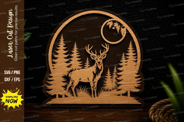 Full Moon Deer Forest Circle Laser Cut SVG Design SVG Regulrcrative 