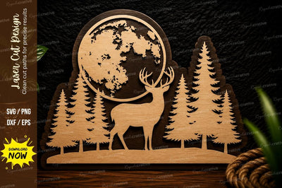 Full Moon Deer Forest Landscape Laser Cut SVG Design SVG Regulrcrative 