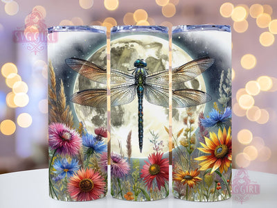 Full Moon Dragonfly Floral Celestial 20oz Tumbler Wrap Sublimation Design, Straight Tapered Tumbler Wrap, Dragonfly Floral Tumbler Png, Instant Digital Download Sublimation SvggirlplusArt 