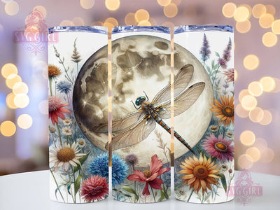 Full Moon Dragonfly Floral Celestial 20oz Tumbler Wrap Sublimation Design, Straight Tapered Tumbler Wrap, Dragonfly Floral Tumbler Png, Instant Digital Download Sublimation SvggirlplusArt 
