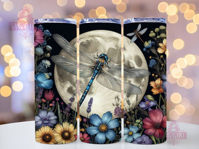 Full Moon Dragonfly Floral Celestial 20oz Tumbler Wrap Sublimation Design, Straight Tapered Tumbler Wrap, Dragonfly Floral Tumbler Png, Instant Digital Download Sublimation SvggirlplusArt 