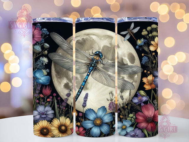 Full Moon Dragonfly Floral Celestial 20oz Tumbler Wrap Sublimation Design, Straight Tapered Tumbler Wrap, Dragonfly Floral Tumbler Png, Instant Digital Download Sublimation SvggirlplusArt 