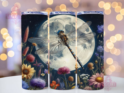 Full Moon Dragonfly Floral Celestial 20oz Tumbler Wrap Sublimation Design, Straight Tapered Tumbler Wrap, Dragonfly Floral Tumbler Png, Instant Digital Download Sublimation SvggirlplusArt 