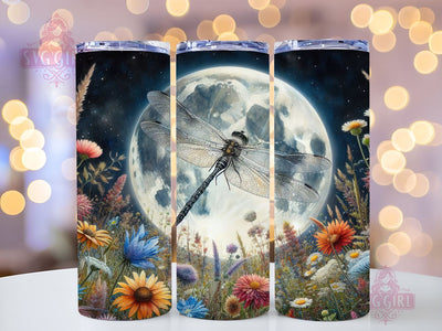 Full Moon Dragonfly Floral Celestial 20oz Tumbler Wrap Sublimation Design, Straight Tapered Tumbler Wrap, Dragonfly Floral Tumbler Png, Instant Digital Download Sublimation SvggirlplusArt 
