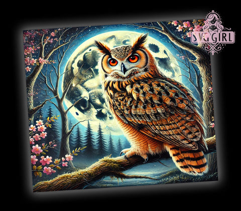 Full Moon Night Forest 20oz Owl Tumbler, Night Forest Tumbler, Full Moon Tumbler, Sublimation Wrap, 20oz Tumbler, Woodland Decor, Nocturnal Animal Gift Sublimation SvggirlplusArt 
