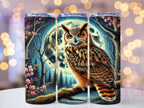 Full Moon Night Forest 20oz Owl Tumbler, Night Forest Tumbler, Full Moon Tumbler, Sublimation Wrap, 20oz Tumbler, Woodland Decor, Nocturnal Animal Gift Sublimation SvggirlplusArt 