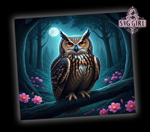 Full Moon Night Forest 20oz Owl Tumbler, Night Forest Tumbler, Full Moon Tumbler, Sublimation Wrap, 20oz Tumbler, Woodland Decor, Nocturnal Animal Gift Sublimation SvggirlplusArt 