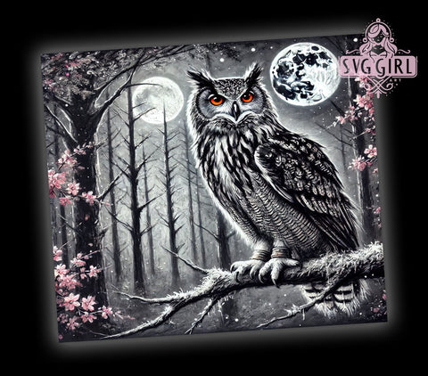 Full Moon Night Forest 20oz Owl Tumbler, Night Forest Tumbler, Full Moon Tumbler, Sublimation Wrap, 20oz Tumbler, Woodland Decor, Nocturnal Animal Gift Sublimation SvggirlplusArt 