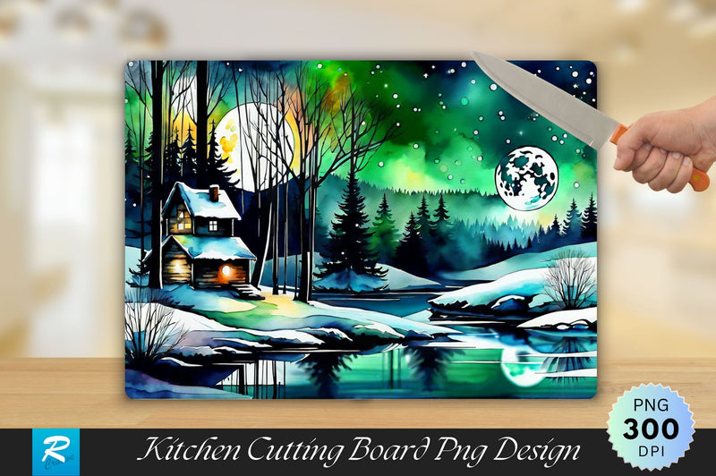 Full Moon Over Winter Deep Forest Cutting Board Sublimation Regulrcrative 