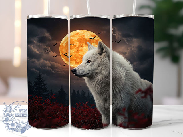 Full Moon White Wolf 20oz Tumbler Wrap, Full Moon Tumbler, White Wolf Design, Wolf Drinkware, 20oz Sublimation, Moon Phase Cup, Night Sky Decor, Custom Tumbler Wrap Sublimation ToriDesigns 