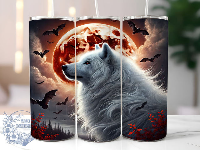 Full Moon White Wolf 20oz Tumbler Wrap, Full Moon Tumbler, White Wolf Design, Wolf Drinkware, 20oz Sublimation, Moon Phase Cup, Night Sky Decor, Custom Tumbler Wrap Sublimation ToriDesigns 