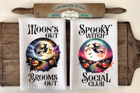 Full Moon Witch Halloween Kitchen Towel Sublimation Designs Sublimation Ewe-N-Me Designs 