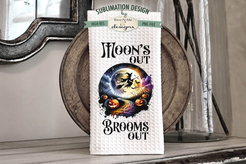 Full Moon Witch Halloween Kitchen Towel Sublimation Designs Sublimation Ewe-N-Me Designs 