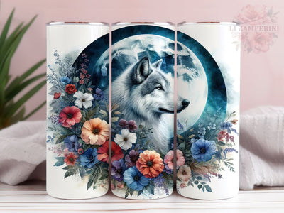 Full Moon Wolf Floral Celestial 20oz Tumbler Wrap PNG, Wolf Tumber Png, Straight & Tapered Tumbler Wrap, Instant Digital Download Sublimation Li Zamperini 