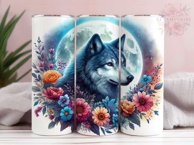 Full Moon Wolf Floral Celestial 20oz Tumbler Wrap PNG, Wolf Tumber Png, Straight & Tapered Tumbler Wrap, Instant Digital Download Sublimation Li Zamperini 