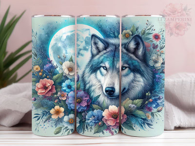 Full Moon Wolf Floral Celestial 20oz Tumbler Wrap PNG, Wolf Tumber Png, Straight & Tapered Tumbler Wrap, Instant Digital Download Sublimation Li Zamperini 