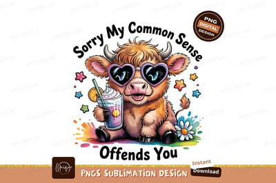 Fun Cartoon Highland Cow Sublimation Png Sublimation Designangry 