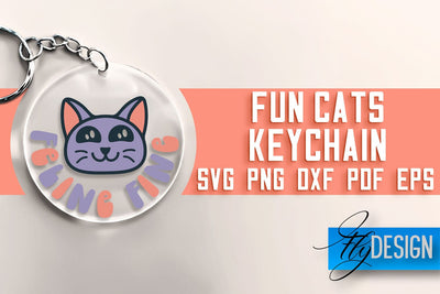 Fun Cats Keychain SVG | Cat SVG Design | SVG File SVG Fly Design 