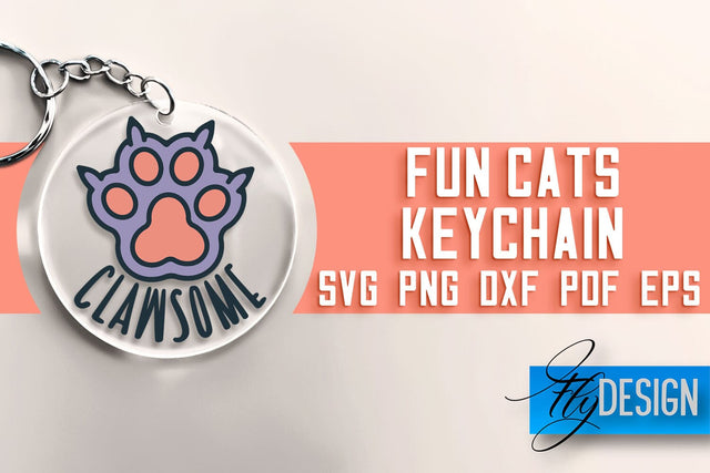 Fun Cats Keychain SVG | Cat SVG Design | SVG File SVG Fly Design 