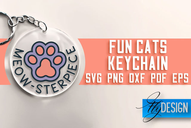 Fun Cats Keychain SVG | Cat SVG Design | SVG File SVG Fly Design 