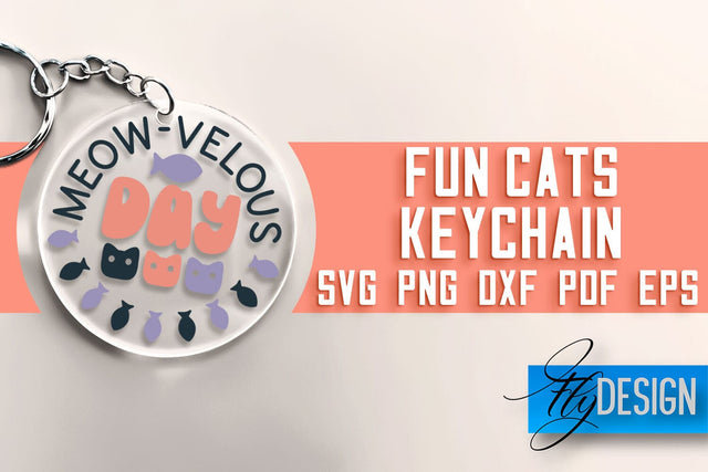 Fun Cats Keychain SVG | Cat SVG Design | SVG File SVG Fly Design 