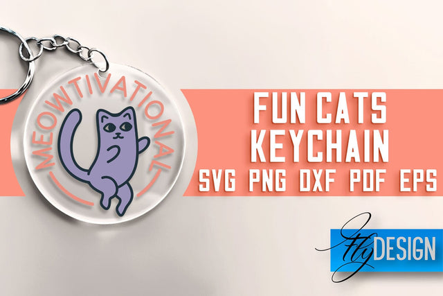 Fun Cats Keychain SVG | Cat SVG Design | SVG File SVG Fly Design 