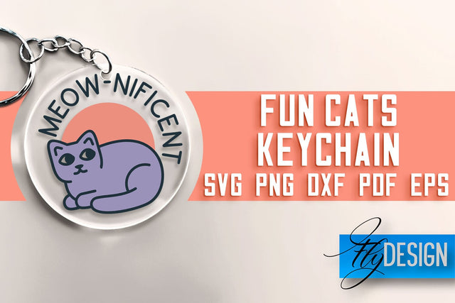 Fun Cats Keychain SVG | Cat SVG Design | SVG File SVG Fly Design 