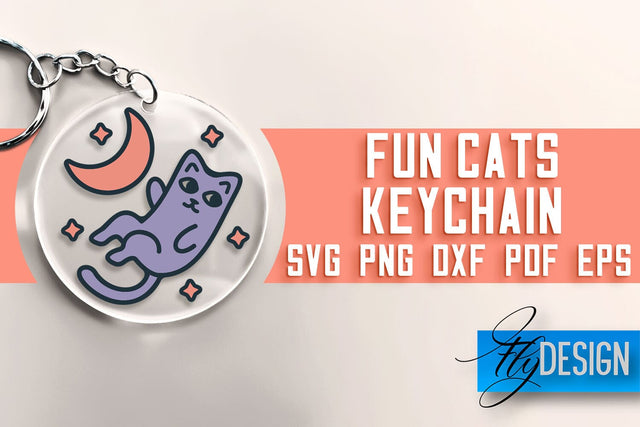 Fun Cats Keychain SVG | Cat SVG Design | SVG File SVG Fly Design 