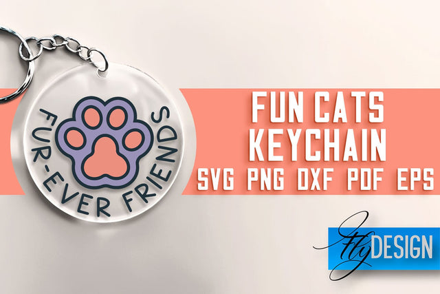 Fun Cats Keychain SVG | Cat SVG Design | SVG File SVG Fly Design 