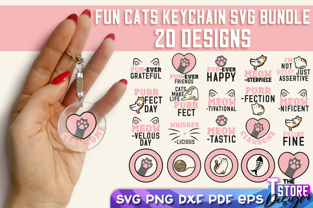 Fun Cats Keychain SVG Design | Happy Quotes | SVG File SVG The T Store Design 