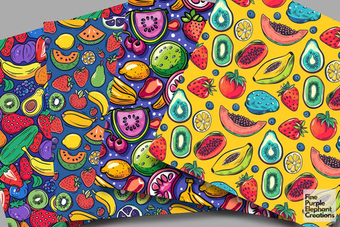 Fun Doodle Fruit Pattern Digital Paper | BBQ Picnic Foodie Digital Pattern Fine Purple Elephant Creations 